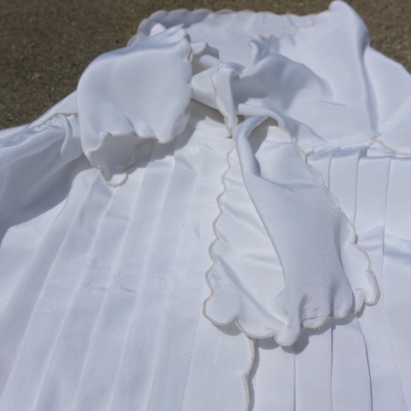 80s Vintage Hand Embroidered White Blouse Bow - Picture 7 of 7